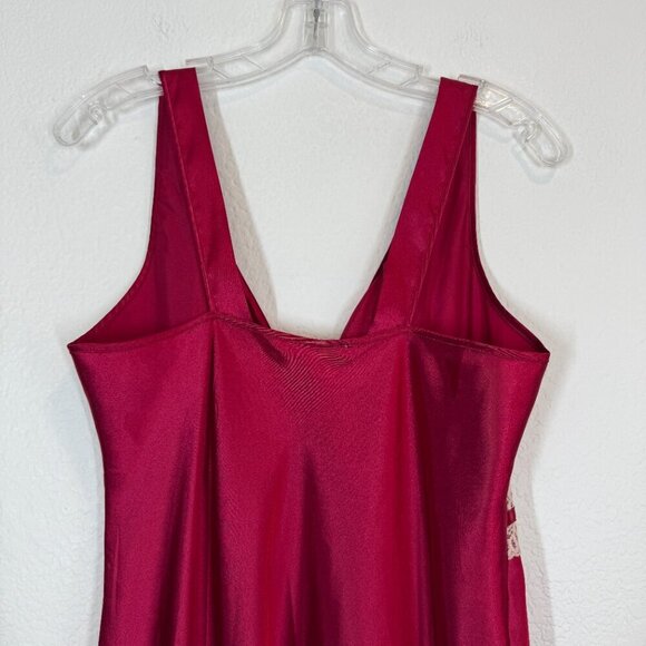 Vintage Red Satin Nightgown Slip Dress Lace Trim Medium - Picture 4 of 8